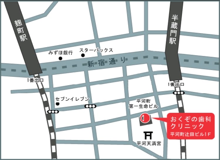 おくぞの歯科クリニックへの地図